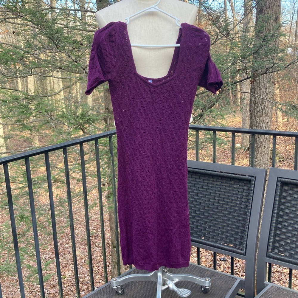 Free People knit purple short sleeved dress with slip/underlayer sz. M